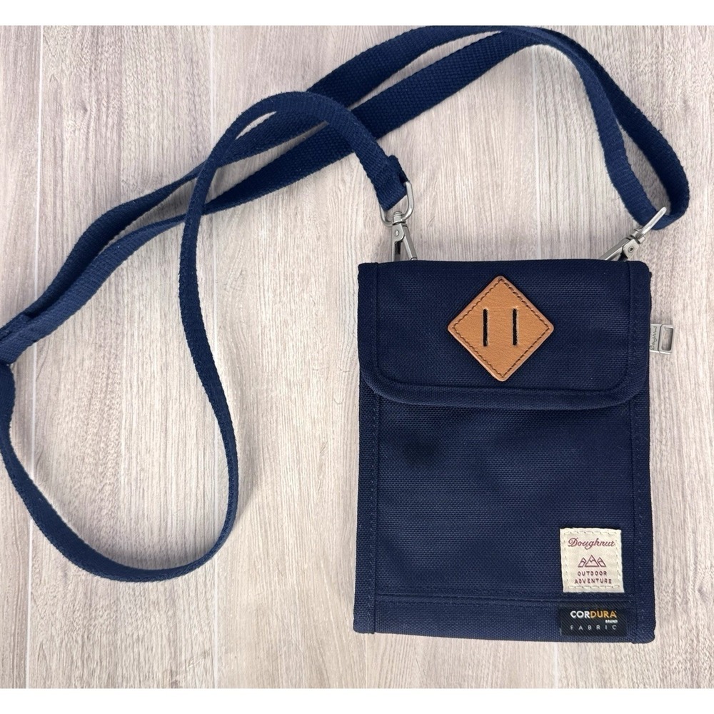 Doughnut Cordura Passport Holder Travel Neck Wallet Crossbody Pouch Navy Blue